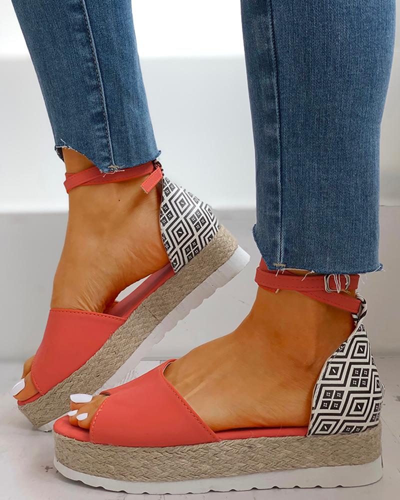 

Peep Toe Woven Flax Heeled Sandals, Orange