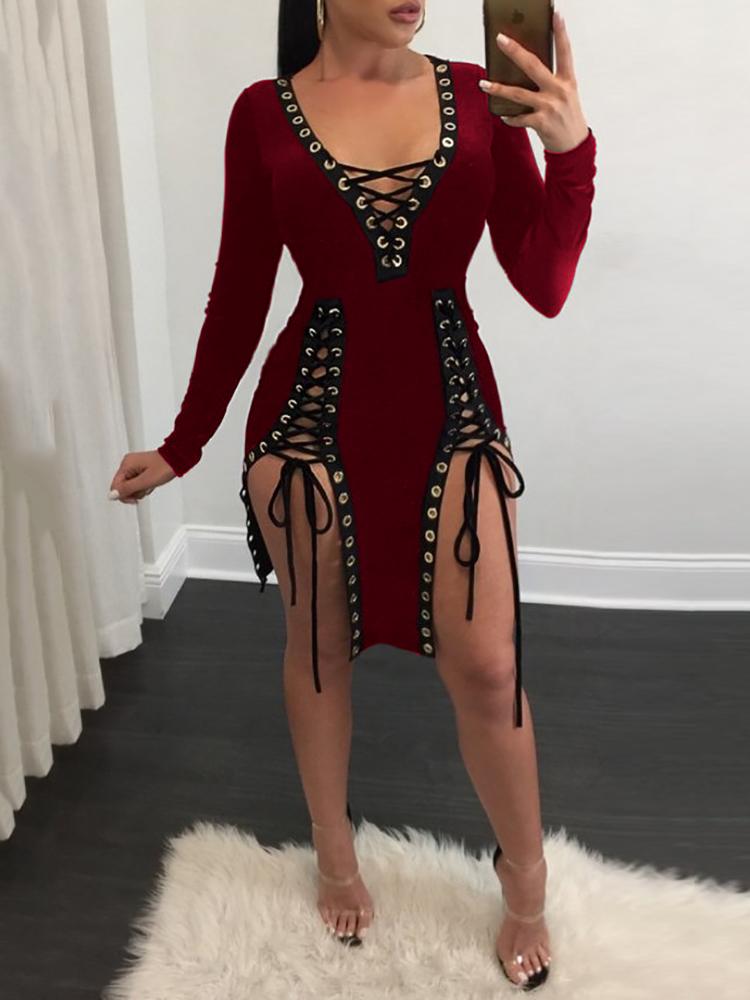 

Sexy Lace Up Irregular Plunged Dress