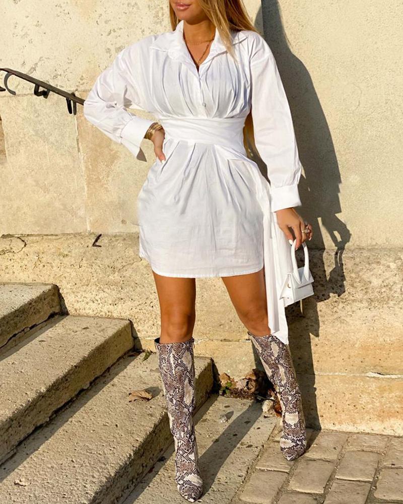 

Solid Long Sleeve Casual Drape Dress, White