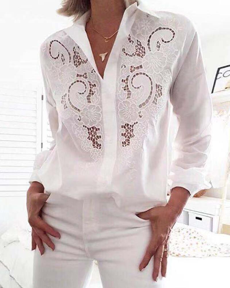 

long sleeve Hollow Out Lace Shirt top