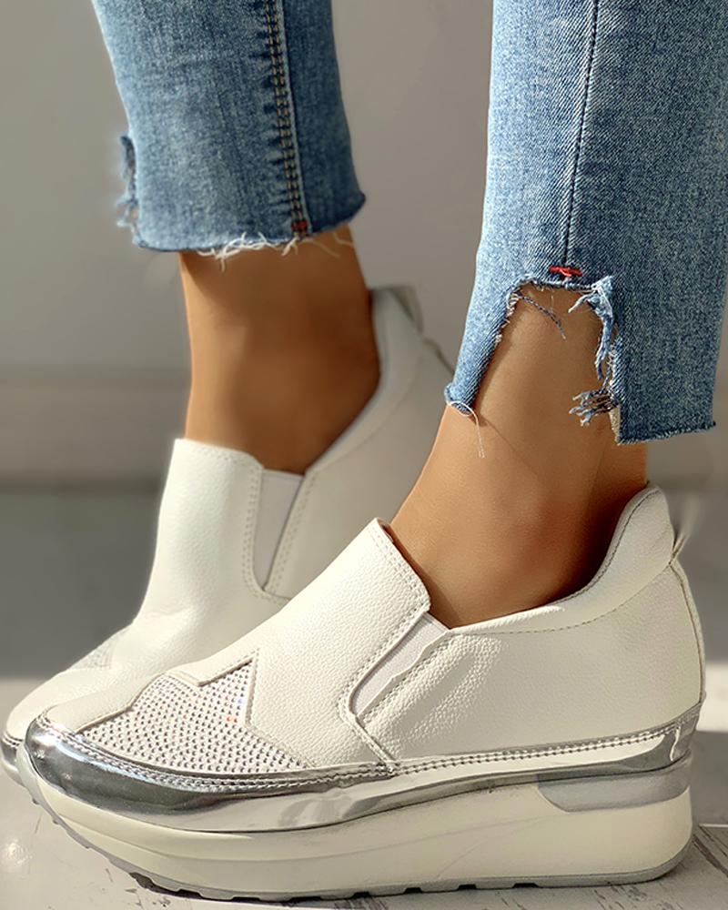 

Knitted Insert Sequins Muffin Sneakers, White