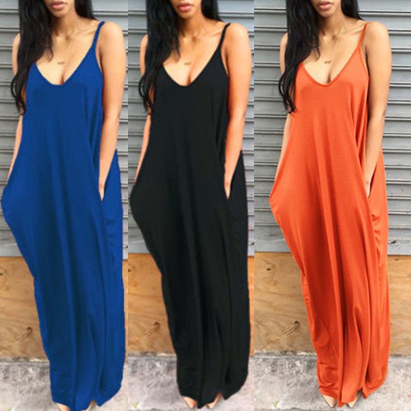 

Trendy Spaghetti Strap Baggy Casual Maxi Dress, Black