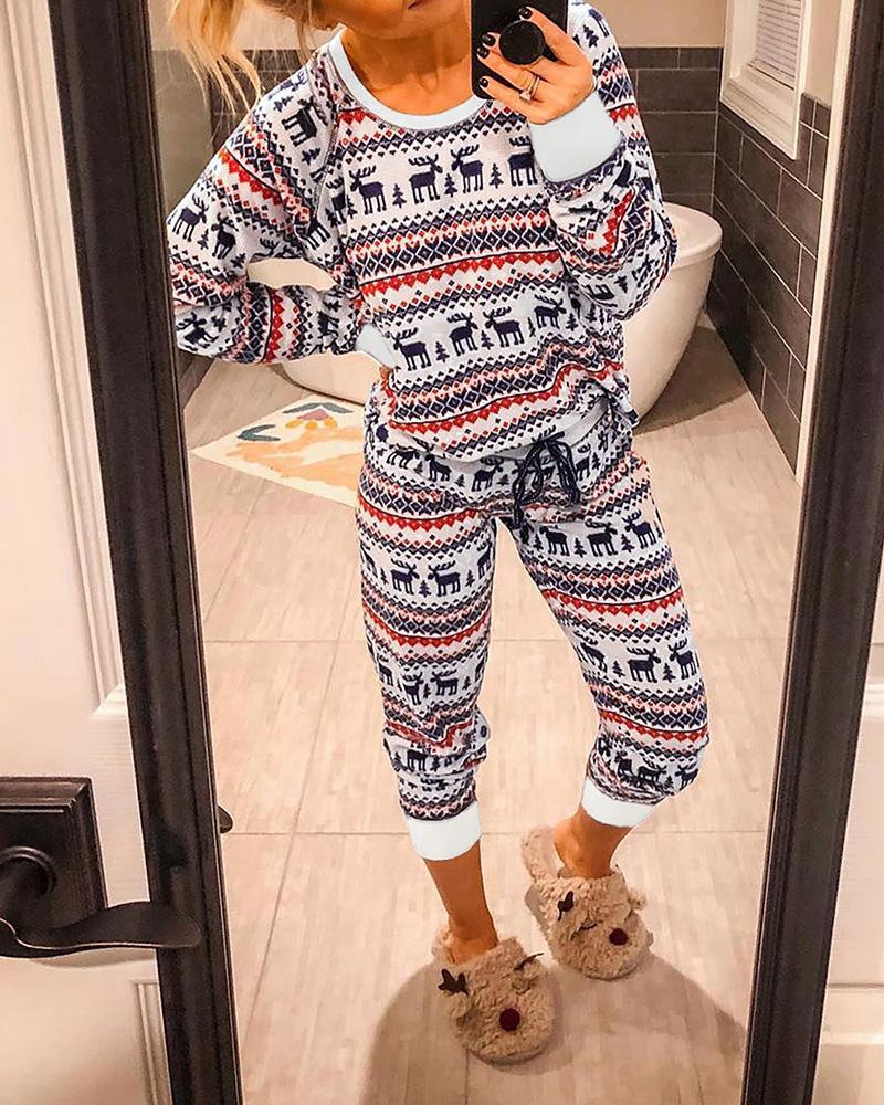 

Christmas Print Lounge Top & Pants Set, Style1