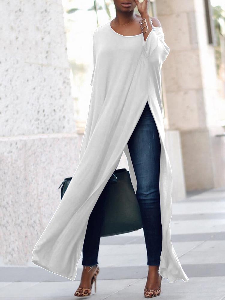 

Stylish Solid High Slit Casual Blouse