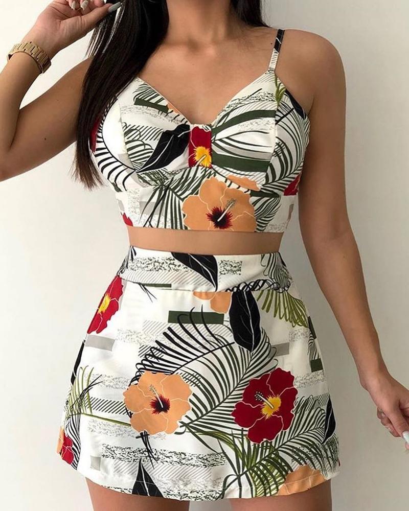 

Tropical Print Cami Top & Skirt Sets, White