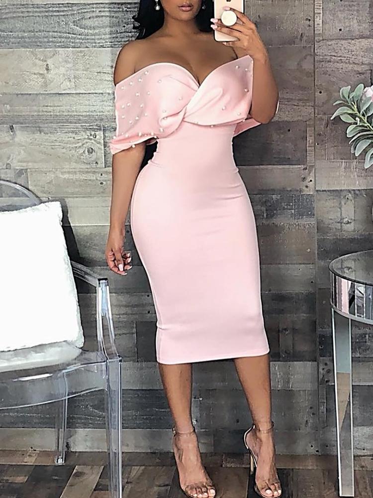 

Beaded Embellished Cross Wrap Bardot Bodycon Dress
