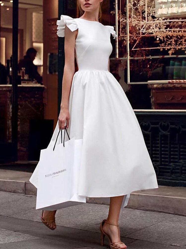

Solid Ruffle Sleeve Swing Dress
