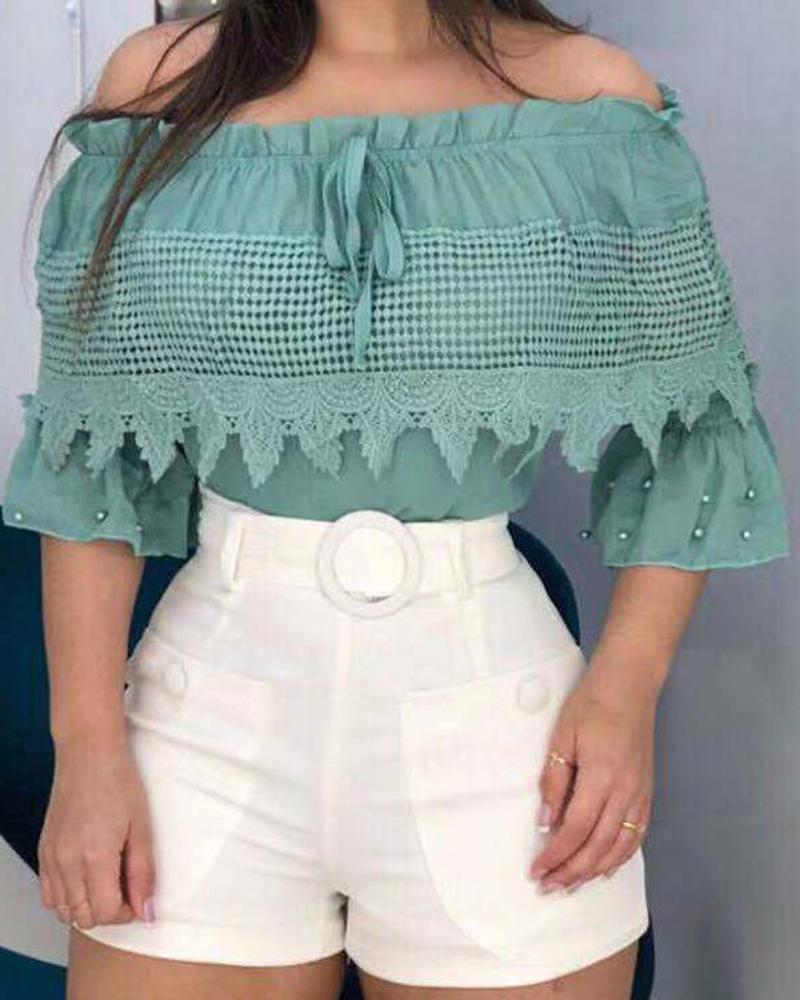 

Off Shoulder Crochet Lace Half Sleeve Casual Top