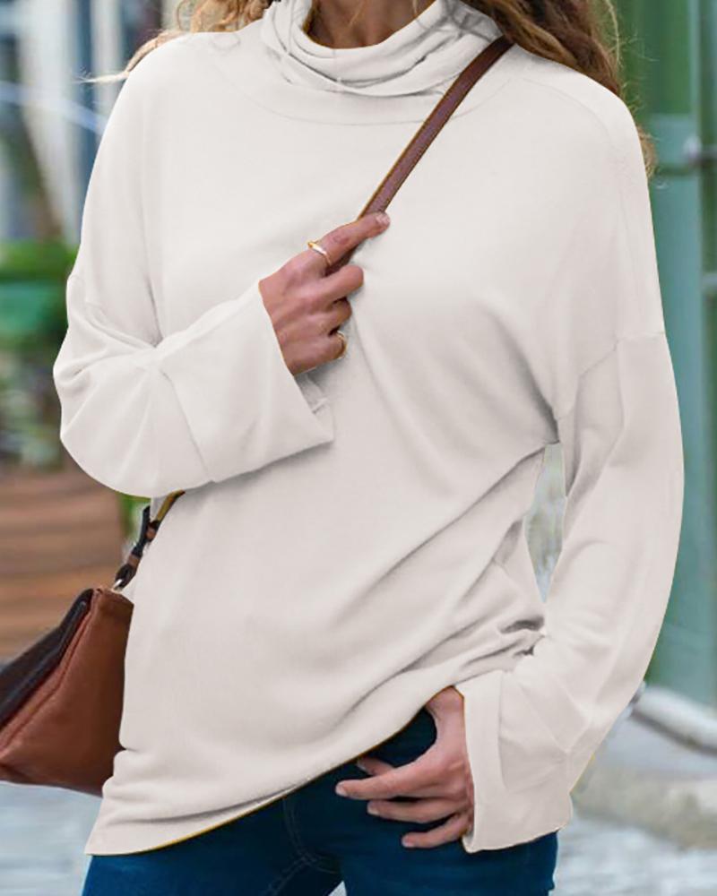 

Solid Long Sleeve Casual Blouse, White