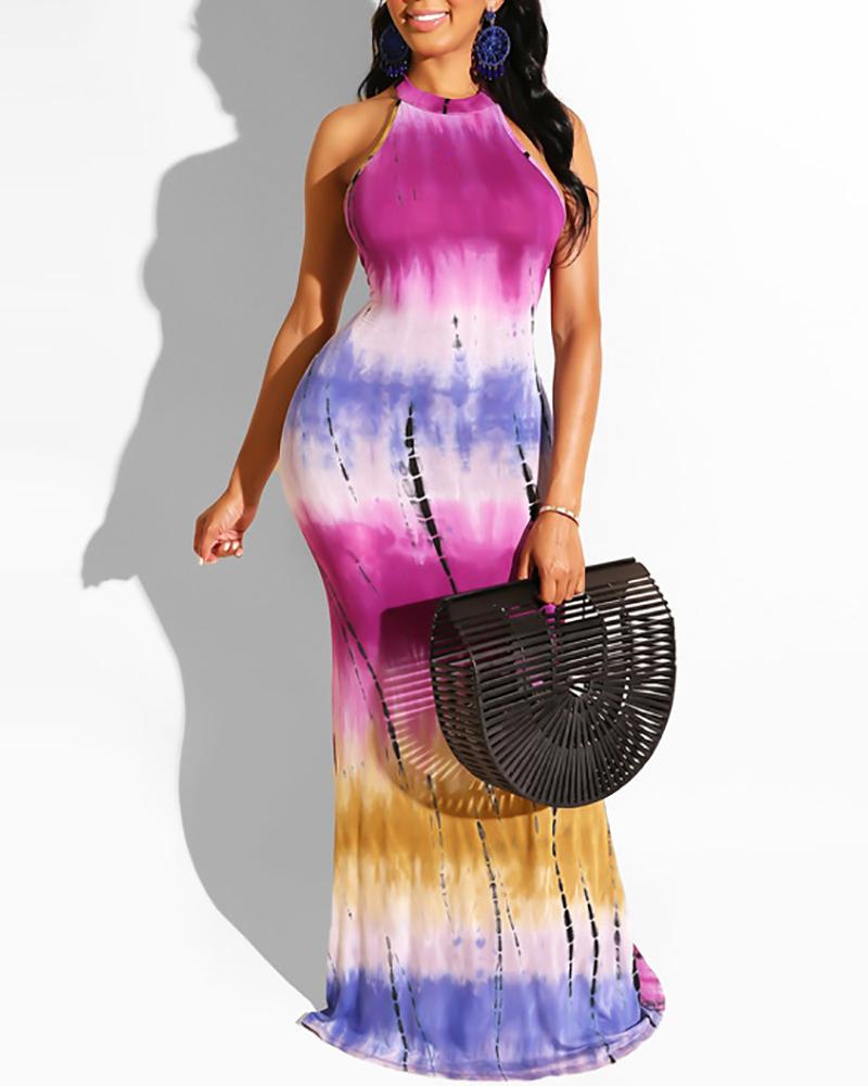 

Tie Dye Print Halter Maxi Dress, Purple