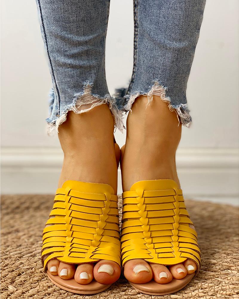 

Braided Design Peep Toe Flat Sandals, Yellow