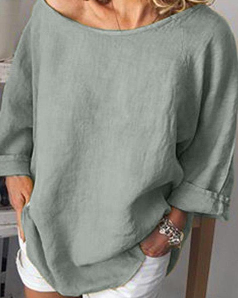 

Women' cotton and linen solid color loose tops T-shirt, Gray