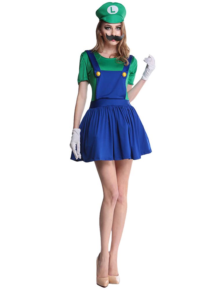 

Super Mario Bros Women Adult Costume Halloween Cosplay, Green