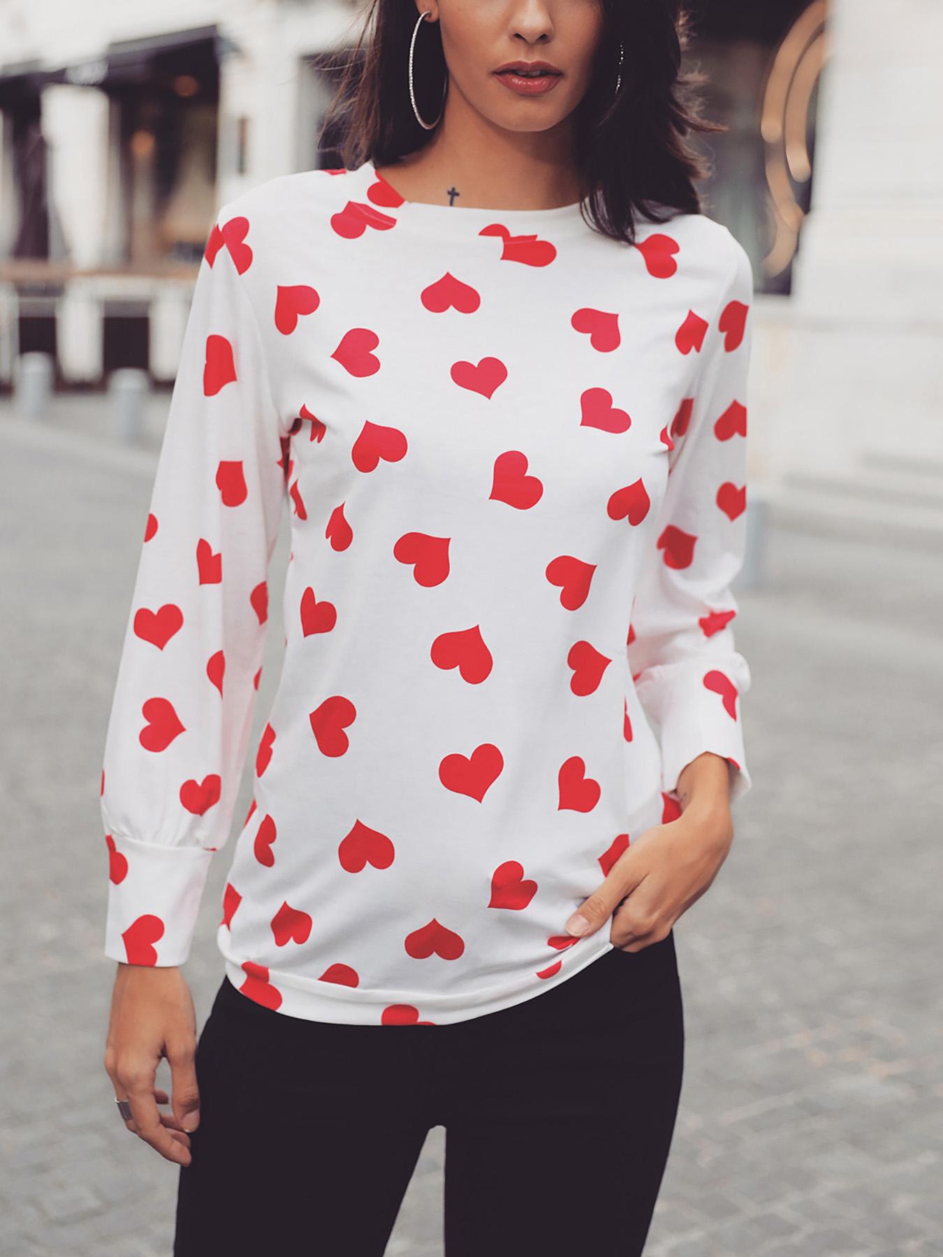 

Heart Pattern Valentine Long Sleeve T-Shirt, Red