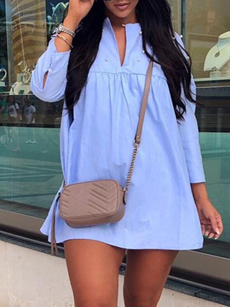 

Solid Beaded Embellished Babydoll Dress