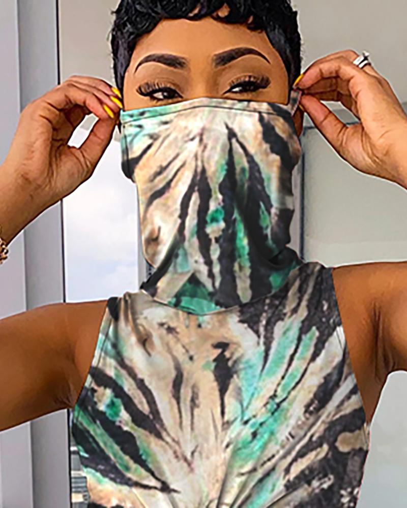 

Casual Tank Top With Tie Dye Print Bandana, Multicolor