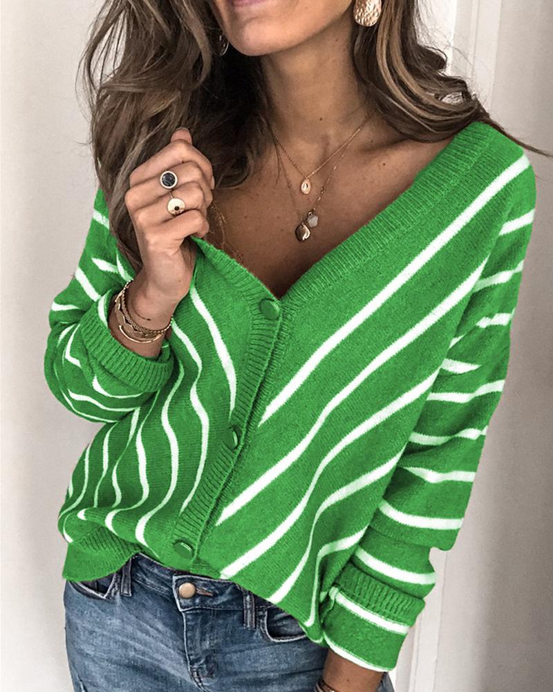 

Colorblock Striped Long Sleeve Sweater, Green
