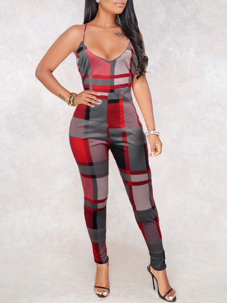 

Plaid Spaghetti Strap Petite Jumpsuit, Dark grey