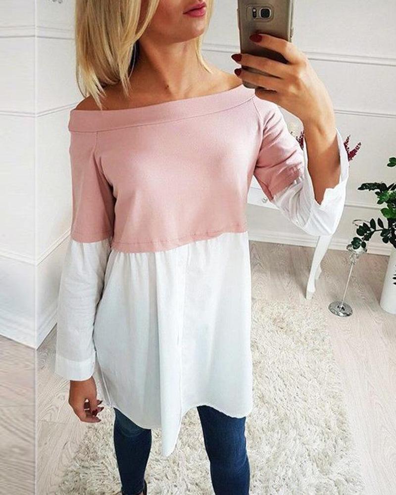 

Two Color Off Shoulder Tunic Top
