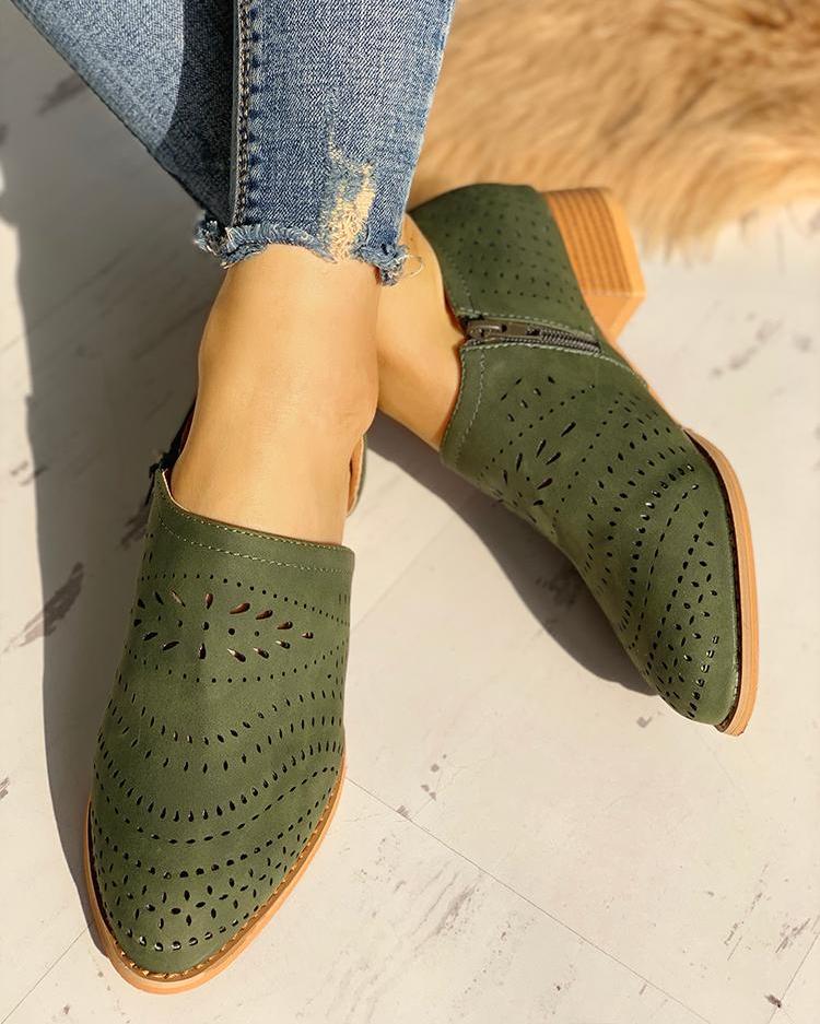 

Hollow Out PU Flats, Green