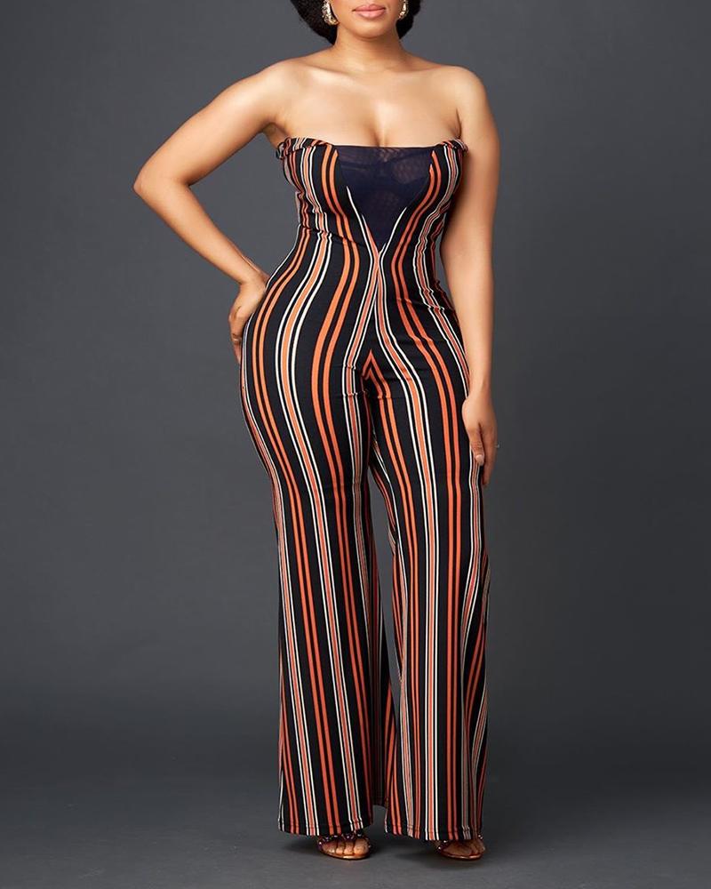 

Colorful Striped See Through Detail Sleeveless Jumpsuit