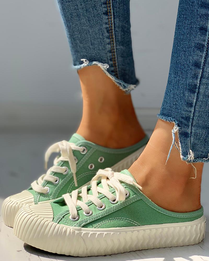 

Eyelet Lace-Up Pattern Epadrille Sneakers, Green