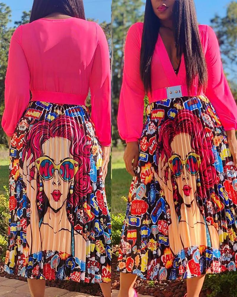 

Figure Print Pleated Skirt, Multicolor