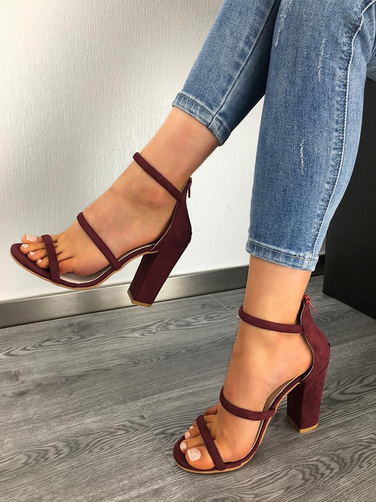 

Solid Color Chunky Heeled Sandals, Wine red