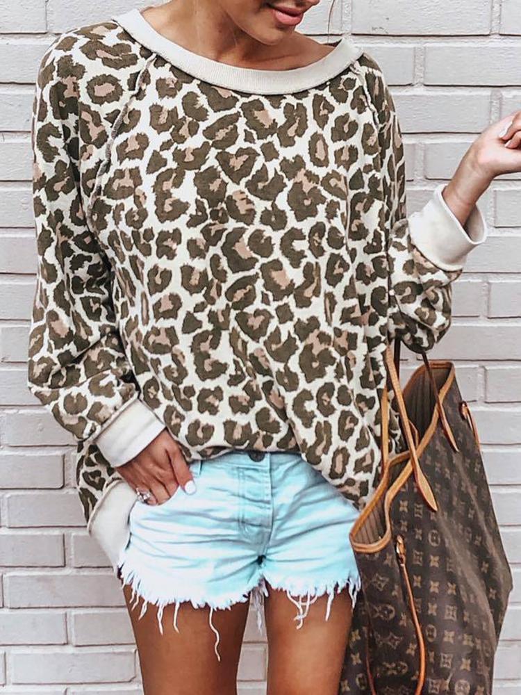 

Leopard Contrast Binding Casual Sweatshirt