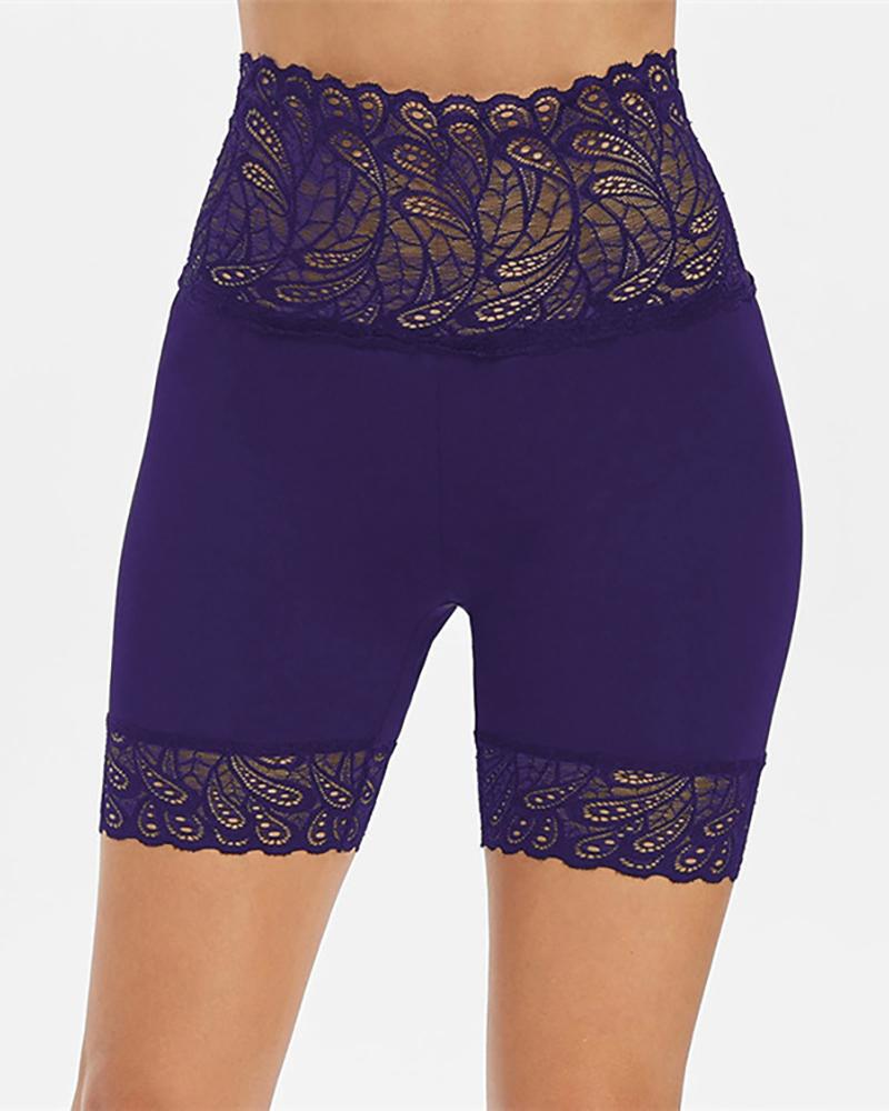 

High Waist Sheer Lace Biker Shorts, Purple