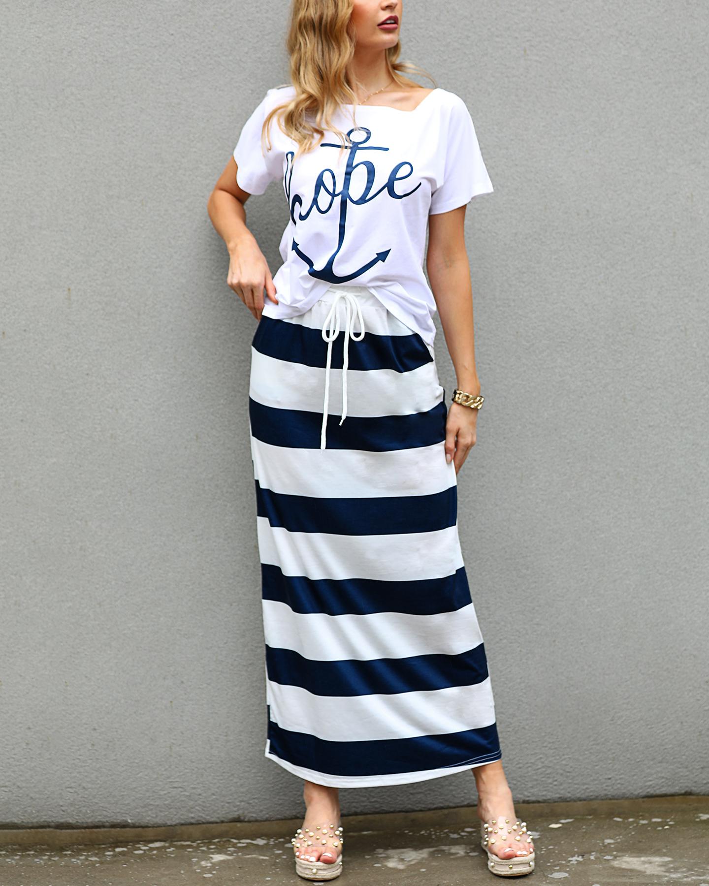 

Boat Anchor Print Top & Striped Skirt Sets, White