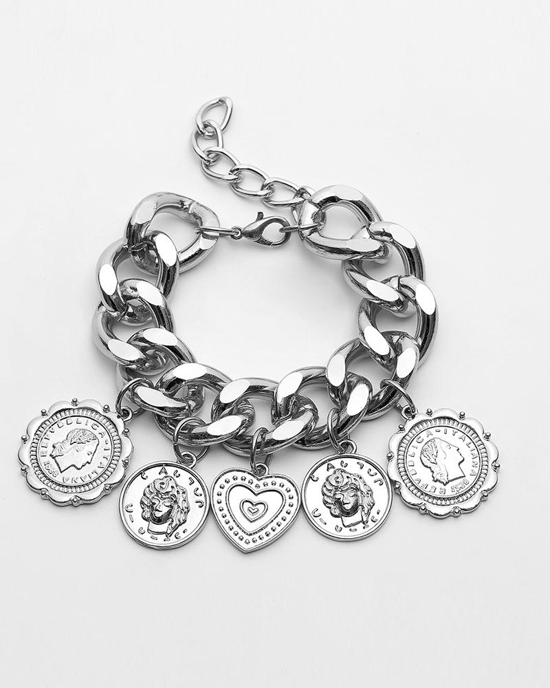 

Coin Pattern Chain Bracelet, Silver