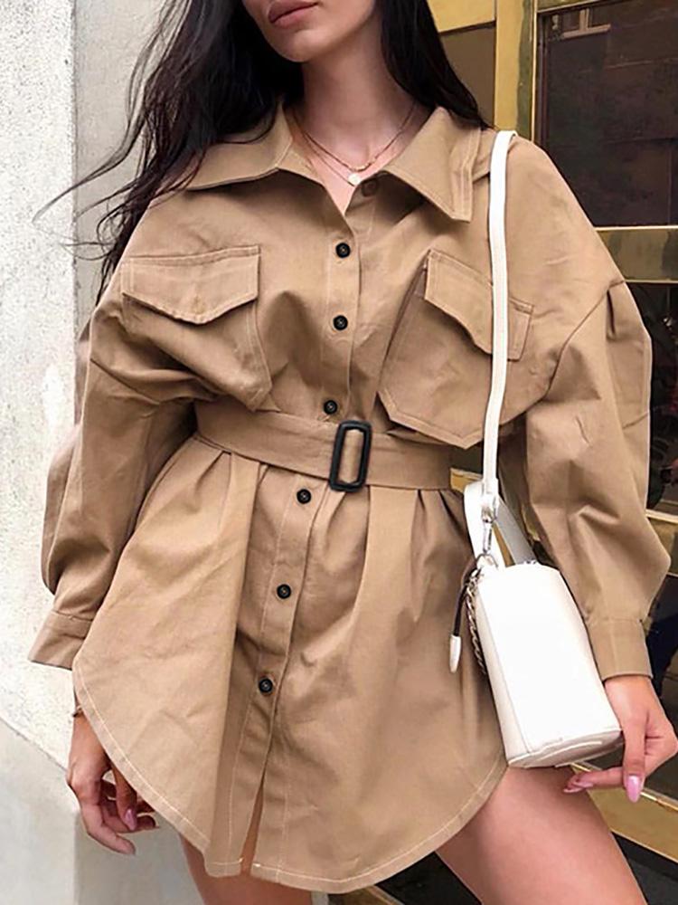 

Button Up Pocket Design Shirt Dress