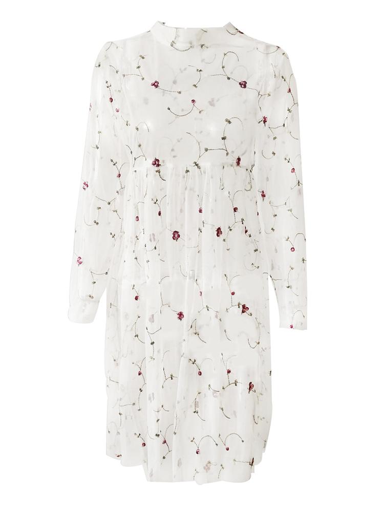 

Sheer Mesh Embroidered Cover Up Dress, White