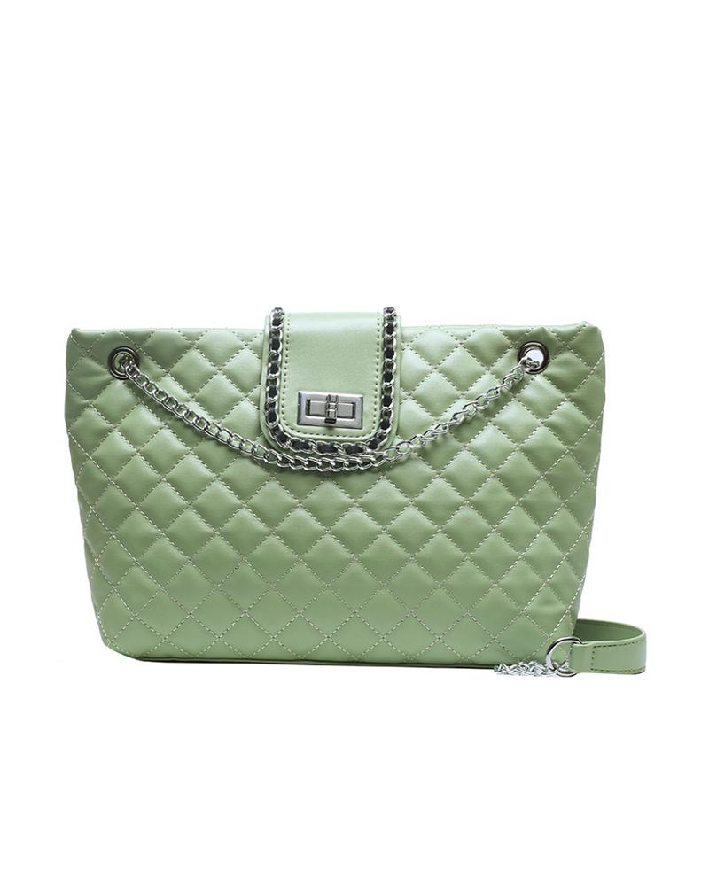 

Twisted Lock Quilted Tote Bag, Green