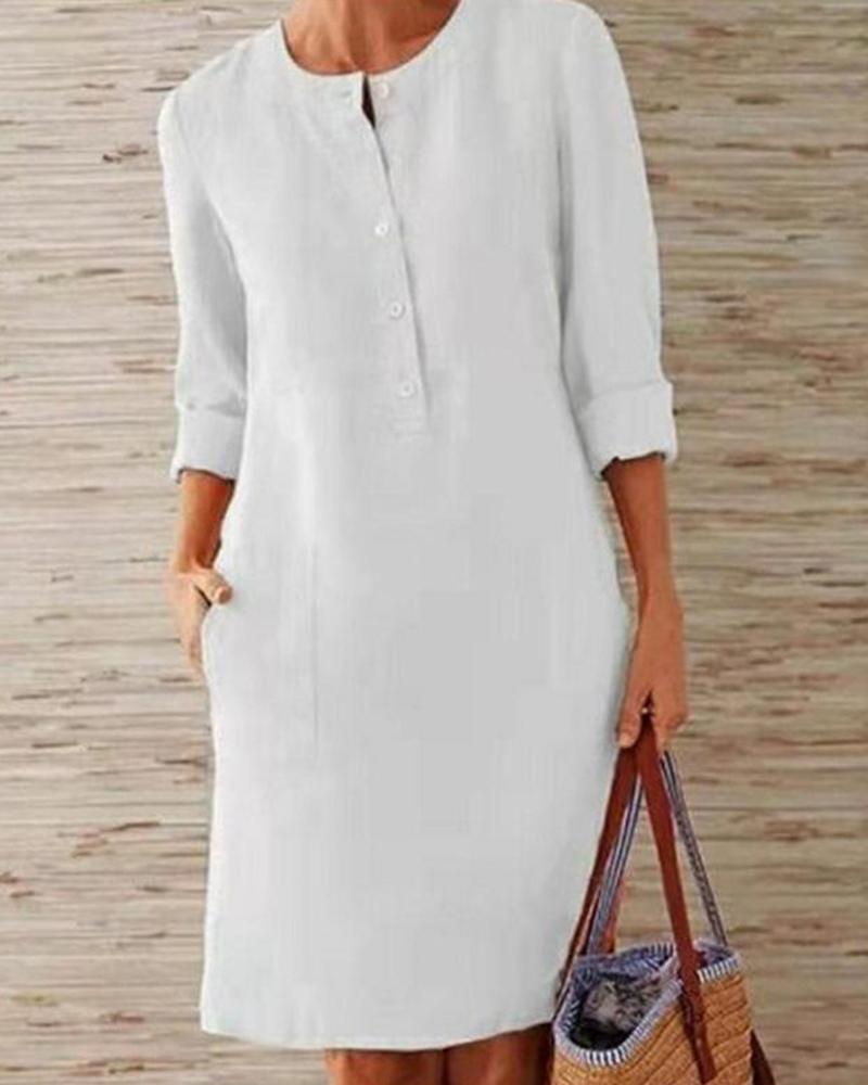 

Buttoned Down Pockets Plus Size Dresses, White