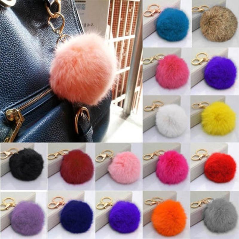 

Sweet Cute Colorful Fur Plush Balls Key Ring Handbag Pendant Car Keychain Nice Gift For Girl Fashion Jewelry, Red;black
