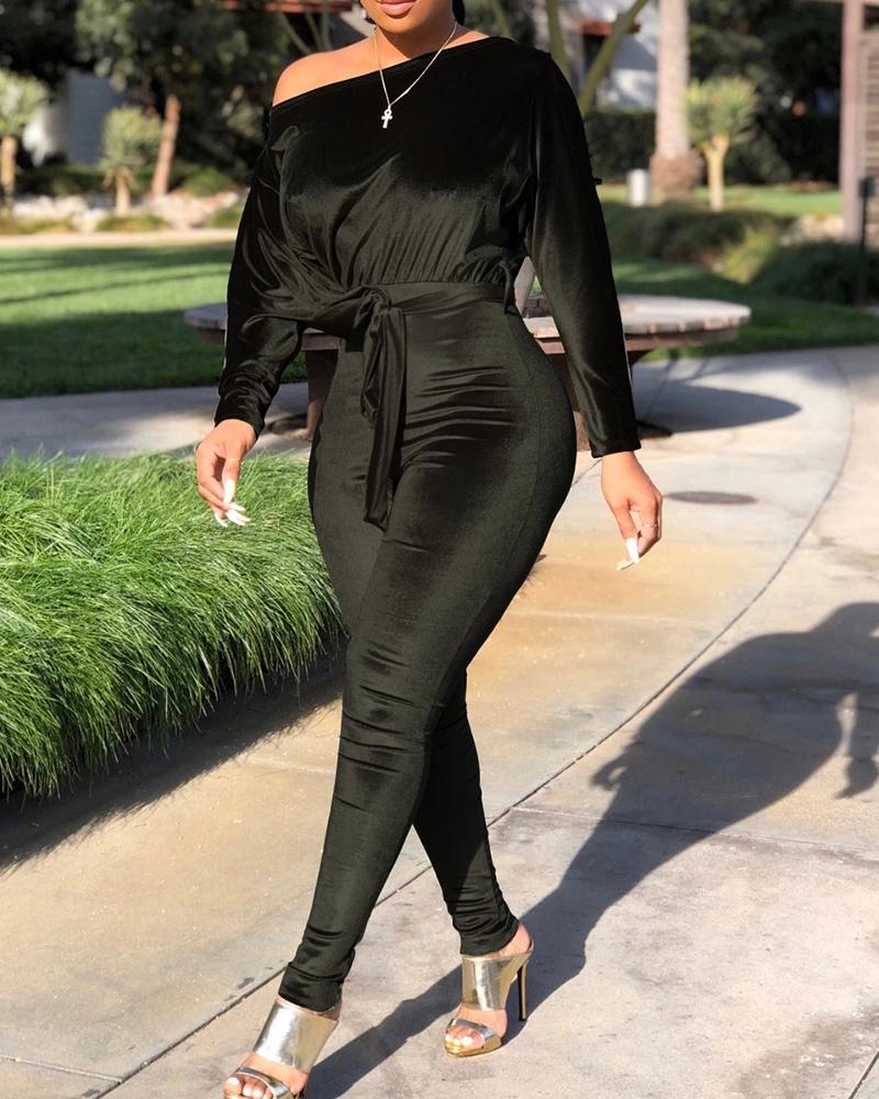 

Solid Off Shoulder Ruched Jumpsuit, Black