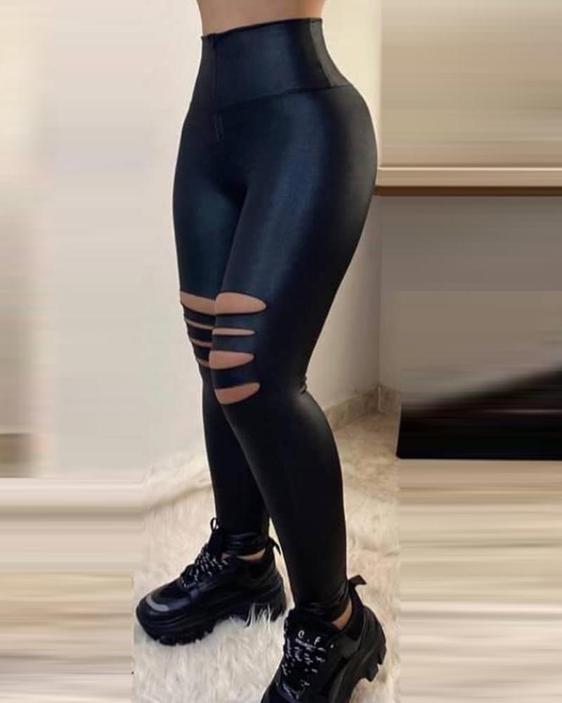

High Waist Ladder Cutout Skinny Pants, Black