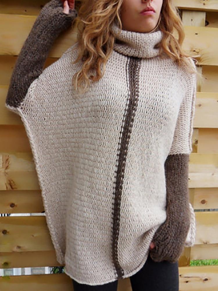

Stylish Knitted High Neck Batwing Casual Sweater, Pink;gray