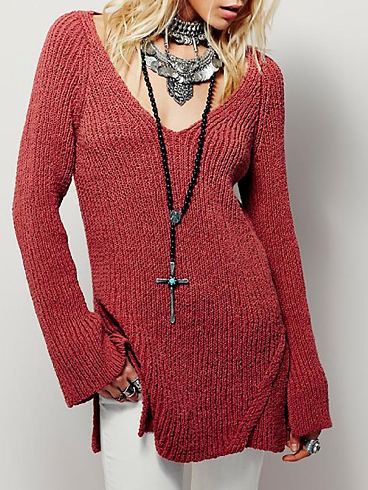 

Stylish Autumn Backless Slit Knitting Sweater, Beige;red;khaki