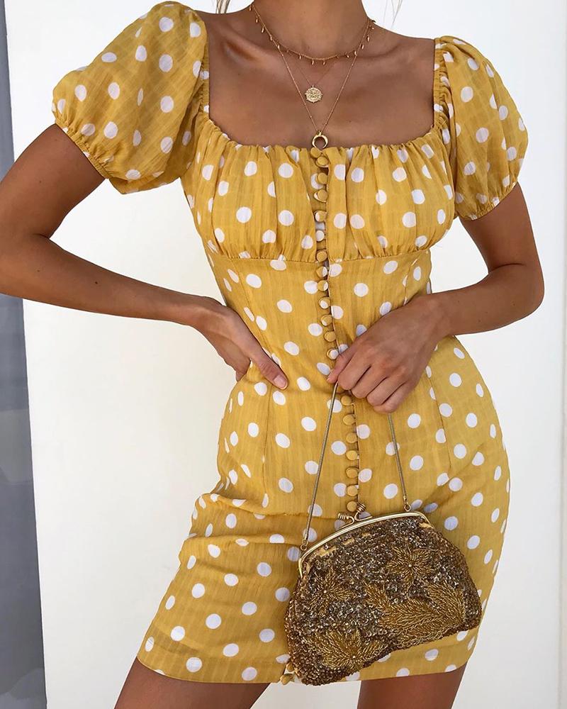 

Polka Dot Square Neck Mini Dress, Yellow