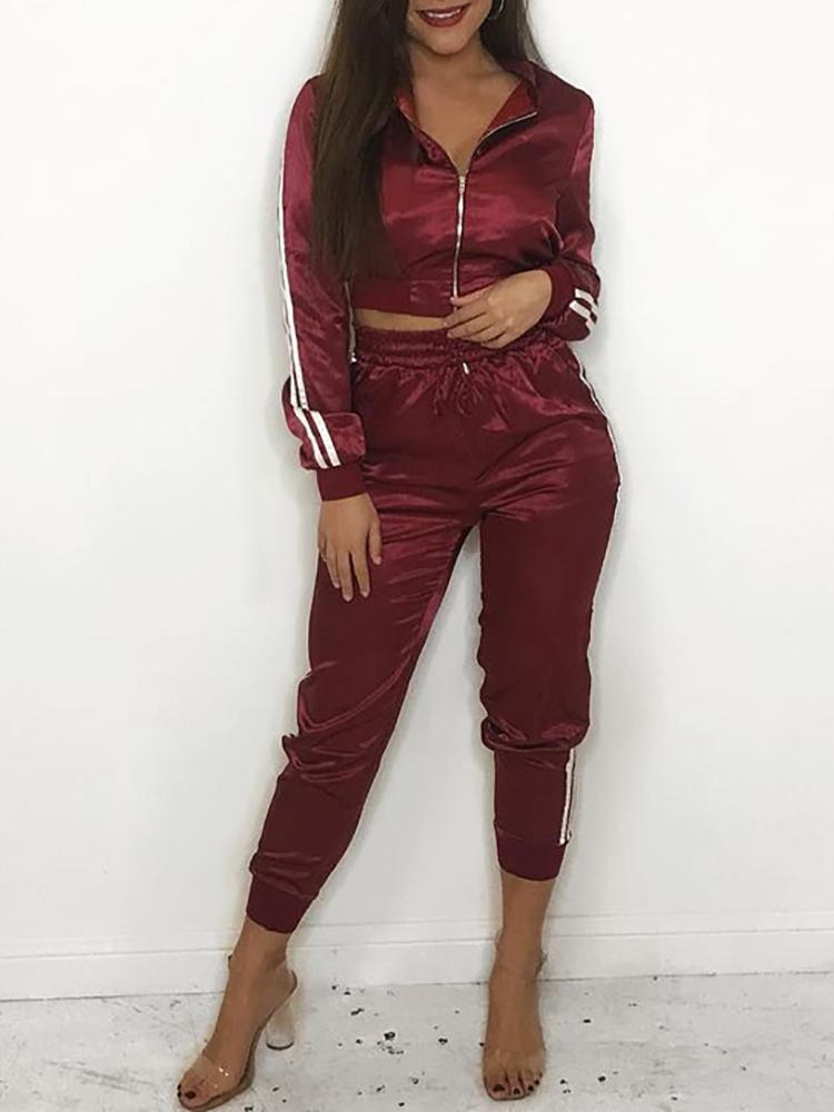 

Side Stripes Crop Coat & Drawstring Pants Sets