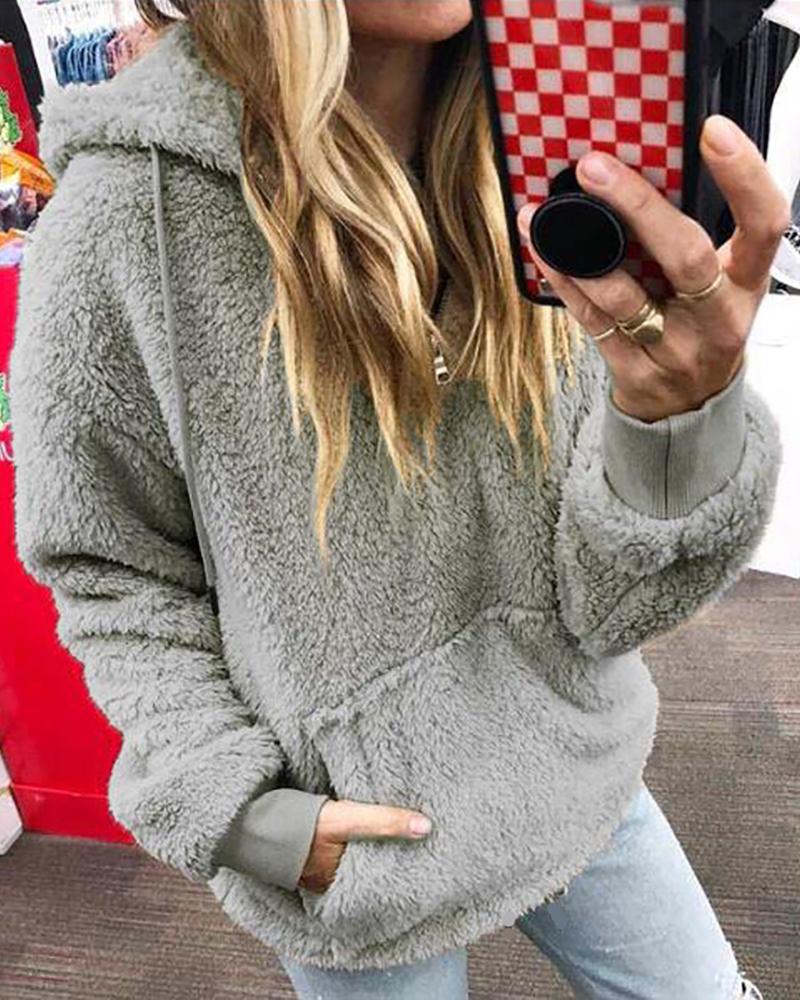

Polar Fleece Hooded Casual Sweatshirt, Gray