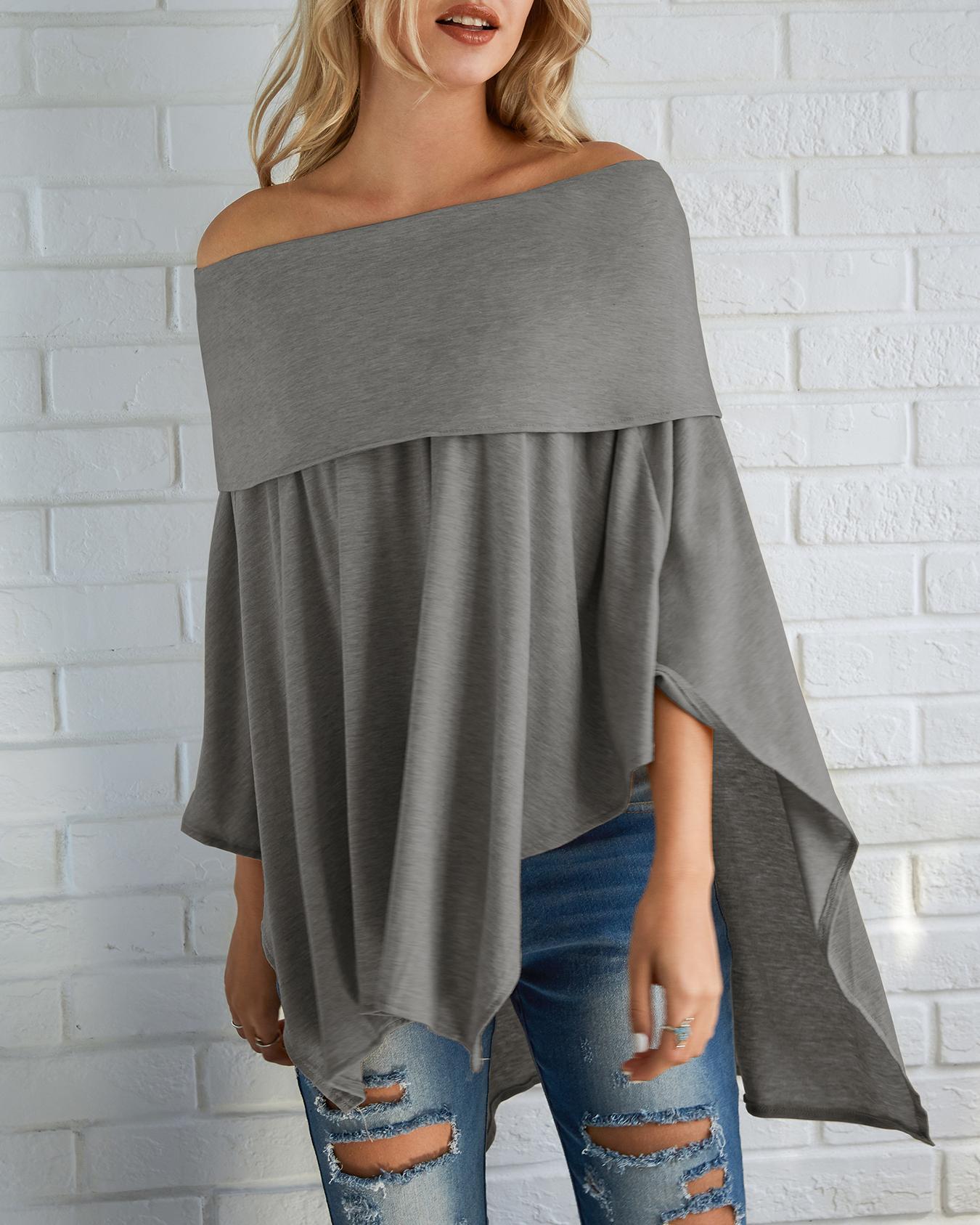 

Irregular Off Shoulder Dip Hem Casual Blouse