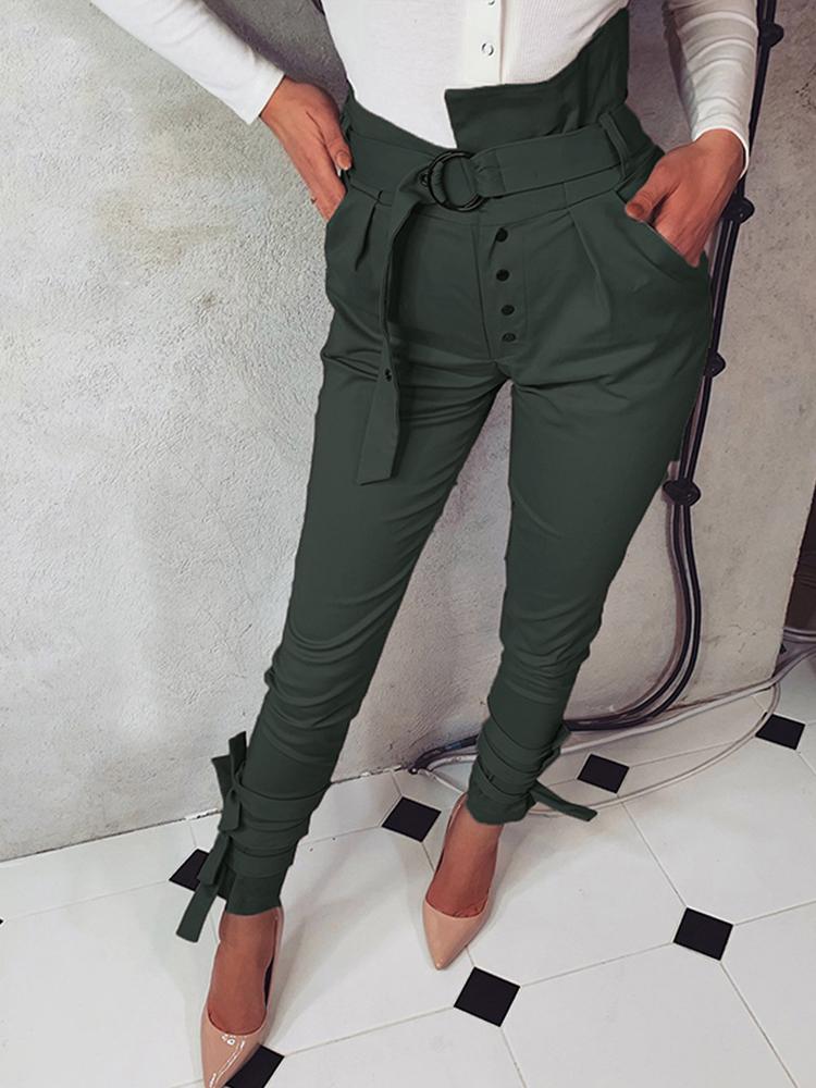 

High Waist Belted Casual Pants