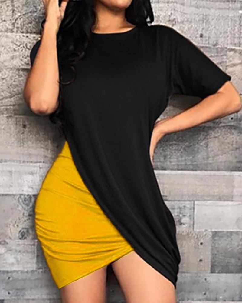 

Colorblock Surplice Wrap Bodycon Dress, Yellow
