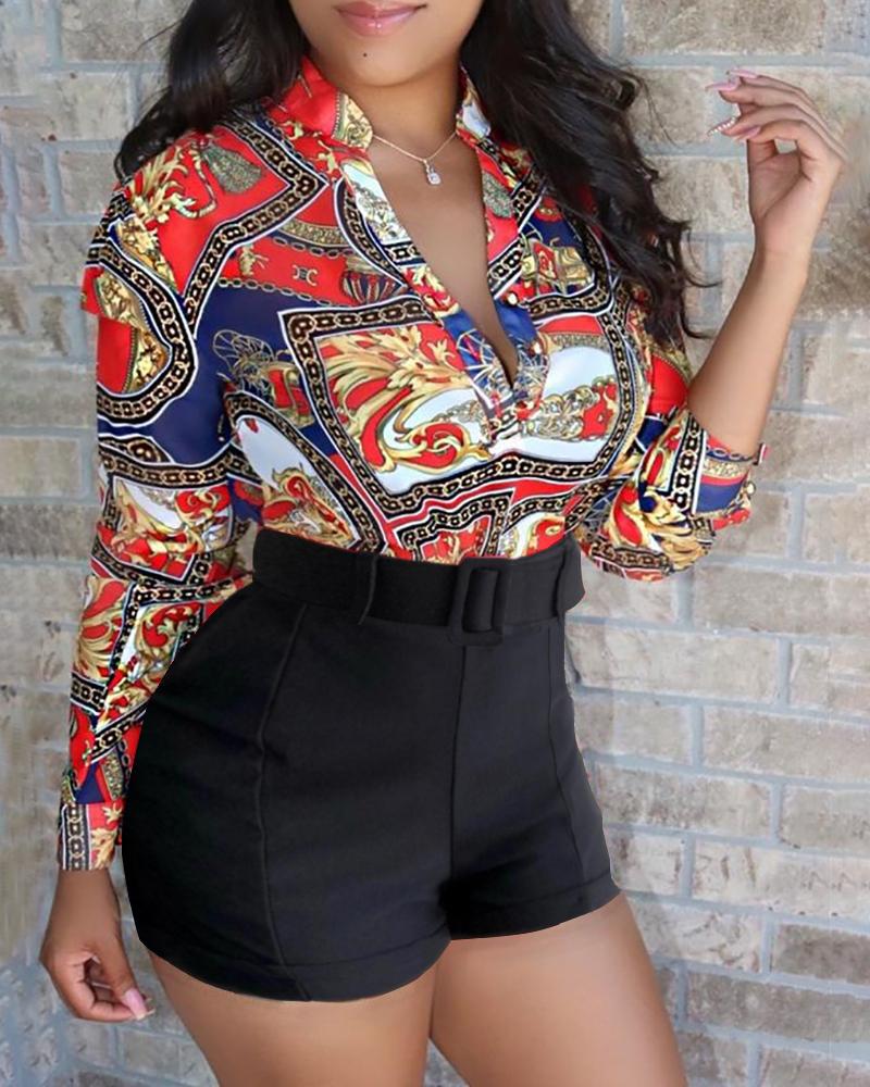 

Scarf Print Long Sleeve Casual Shirt