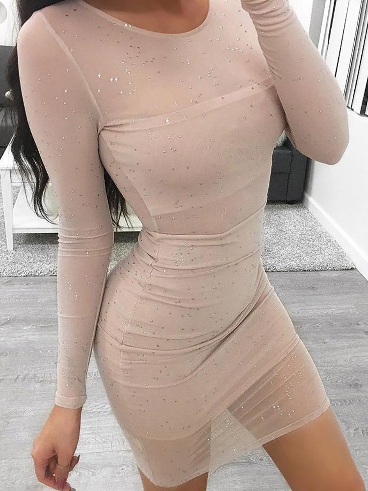 

Sheer Dot Bodycon Dress, Nude