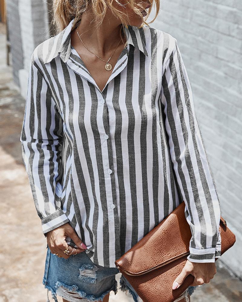 

Striped Colorblock Buttoned Casual Shirt, Black